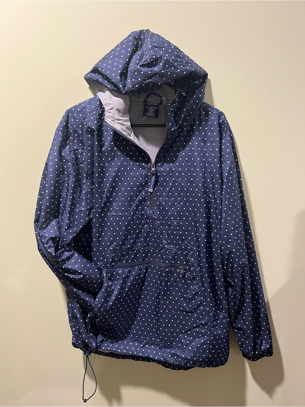Navy Blue Polka Dot Rainy Day Hooded Rain Coat Pullover
